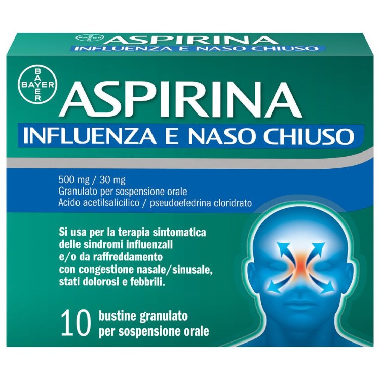 Aspirina Influenza e Naso Chiuso - Trattamento sintomatico della congestione nasale e di stati febbrili - 10 Bustine