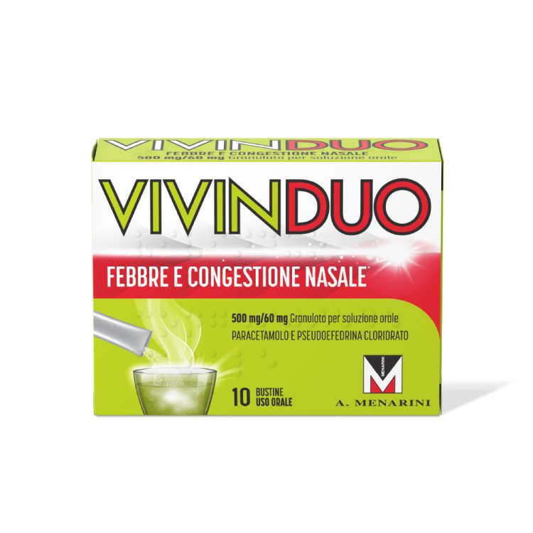 VivinDuo - Febbre, dolori influenzali e congestione nasale - 10 bustine con Paracetamolo e Pseudoefedrina