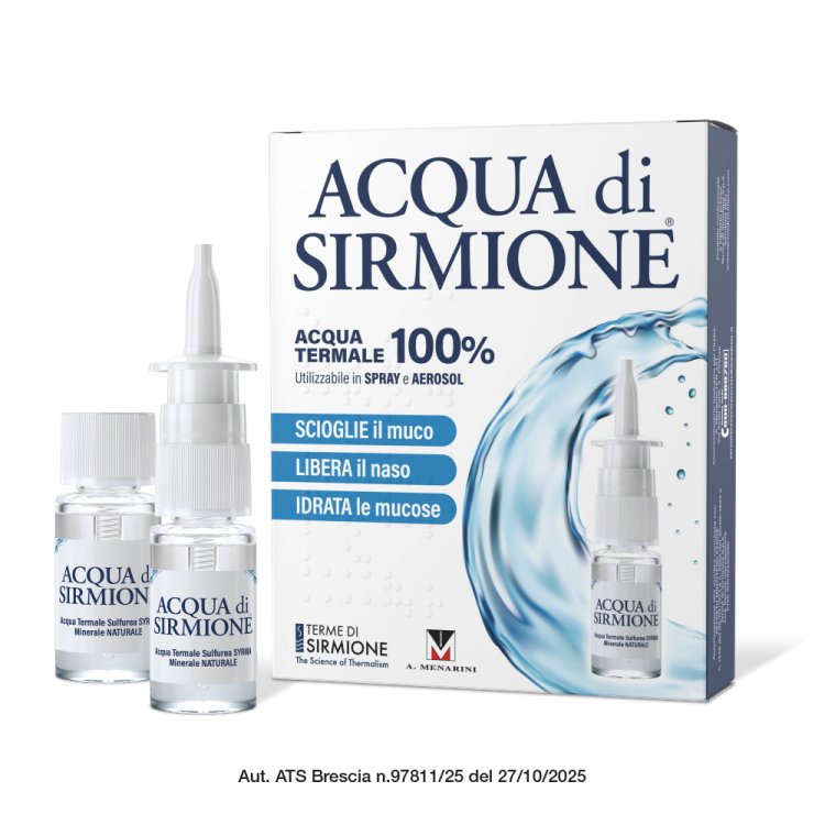 Acqua di Sirmione - Acqua termale sulfurea per il naso chiuso di adulti e bambini - 6 flaconcini da 15 ml con nebulizzatore