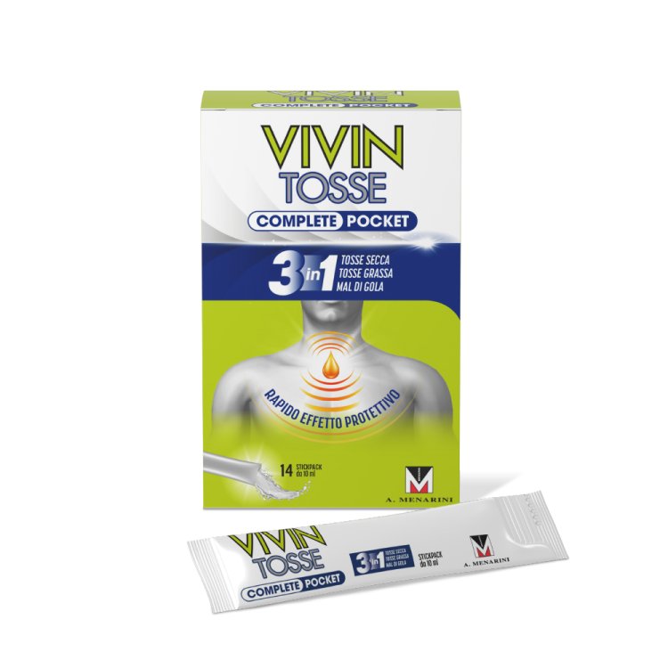 Vivin Tosse Complete Pocket - Rapido sollievo da mal di gola, tosse secca e tosse grassa -14 stick
