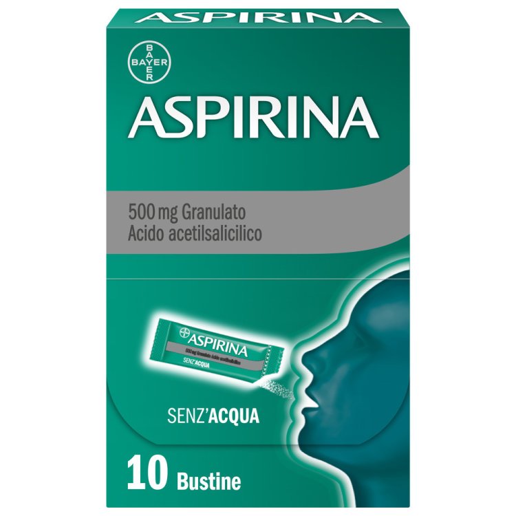 Aspirina Granulato senza acqua - Trattamento sintomatico di mal di testa, febbre e dolori da lievi a moderati - 10 bustine 500 mg