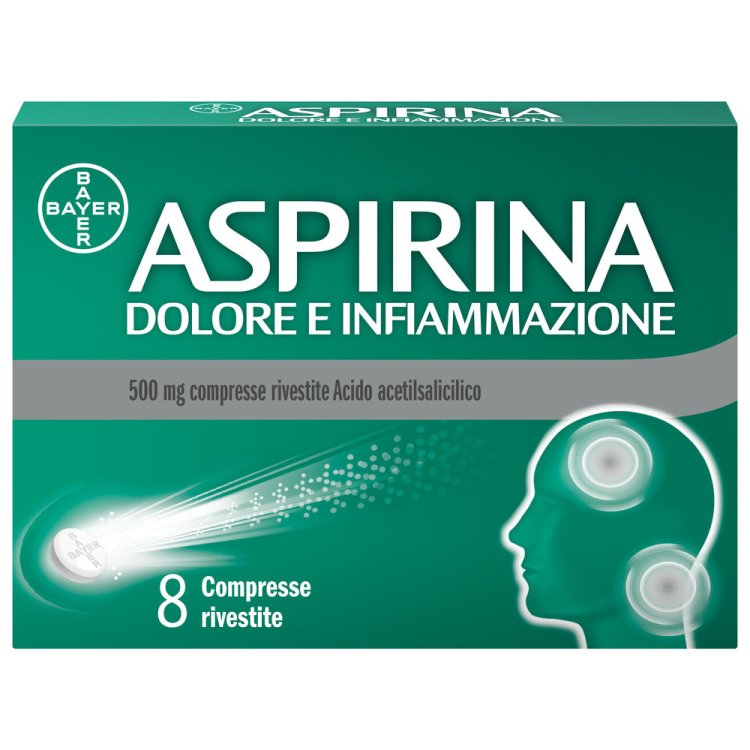 Aspirina Dolore e Infiammazione - Trattamento sintomatico di febbre e dolori - 8 Compresse 500 mg