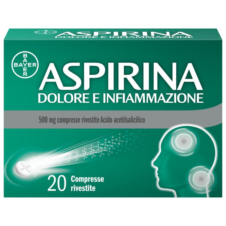 Aspirina Dolore e Infiammazione - Trattamento sintomatico di febbre e dolori - 20 Compresse 500 mg