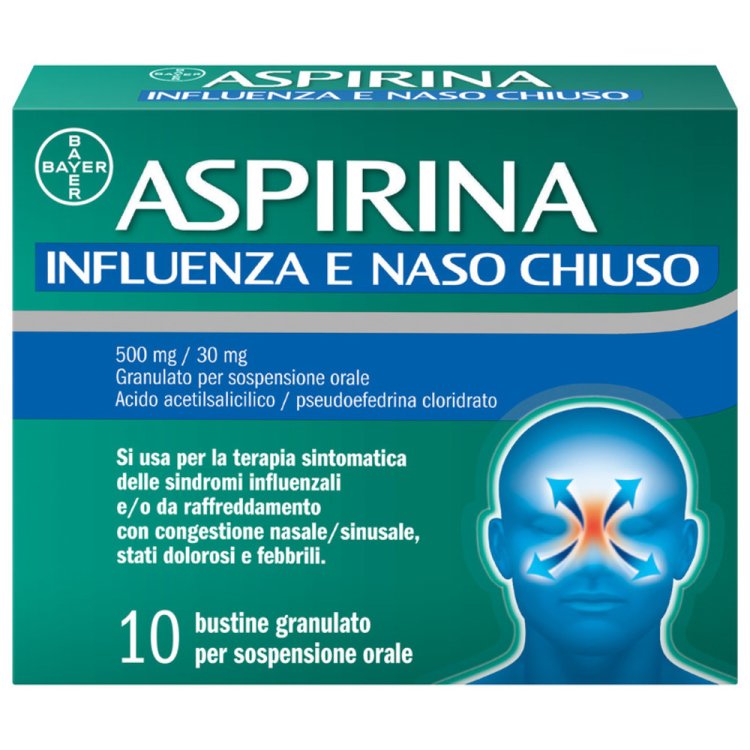 Aspirina Influenza e Naso Chiuso - Trattamento sintomatico della congestione nasale e di stati febbrili - 10 Bustine Aspirina Influenza e Naso Chiuso - Trattamento sintomatico della congestione nasale e di stati febbrili - 10 Bustine