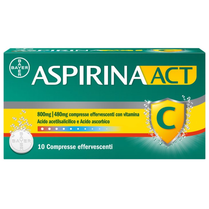 Aspirina Act C - Trattamento sintomatico di febbre e dolori da lievi a moderati - 10 compresse effervescenti