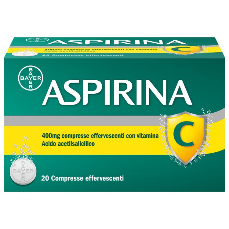 Aspirina C - Trattamento sintomatico di mal di testa, febbre e dolori da lievi a moderati - 20 compresse effervescenti 400 + 240mg Aspirina C - Trattamento sintomatico di mal di testa, febbre e dolori da lievi a moderati - 20 compresse effervescenti 400 + 240mg
