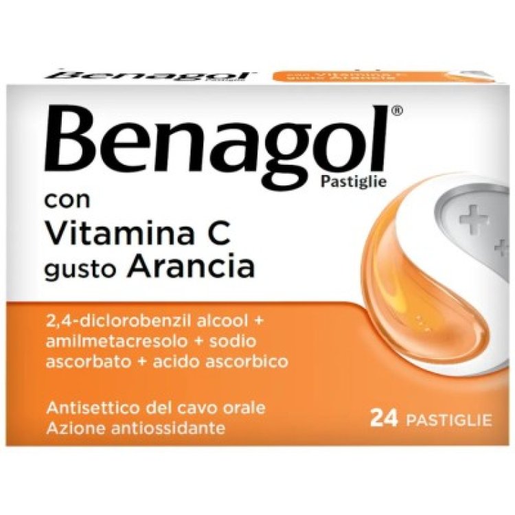 Benagol - Sollievo rapido dai primi sintomi del mal di gola - Gusto Arancia - 24 Pastiglie con Vitamina C