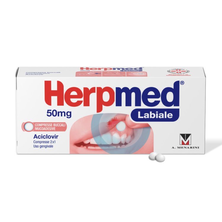 Herpmed Labiale - Compresse buccali a base di Aciclovir per Herpes labiale - 2 compresse buccali mucoadesive