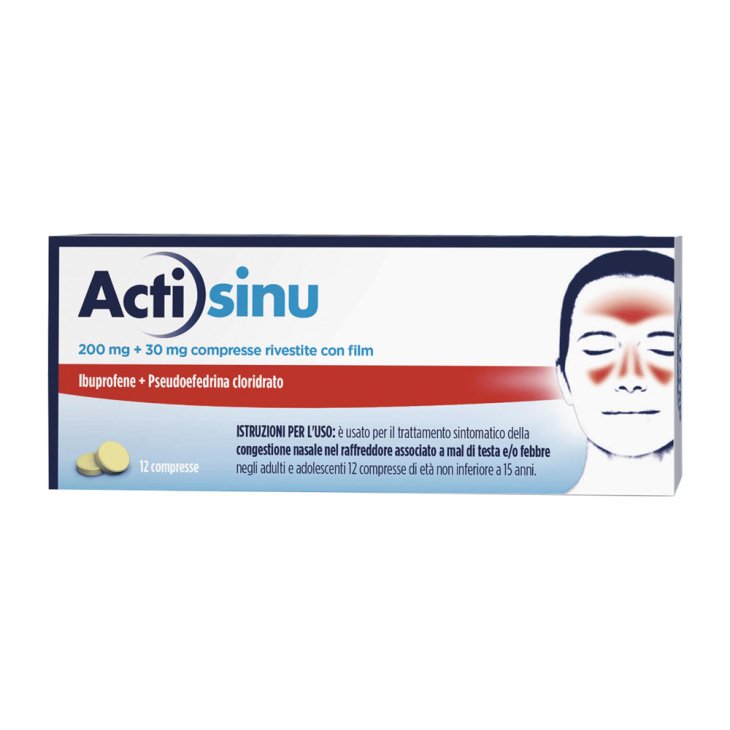 Actisinu - Trattamento della congestione nasale da raffreddore - 12 compresse - Ibuprofene 200 mg + Pseudoefedrina cloridrato 30 mg