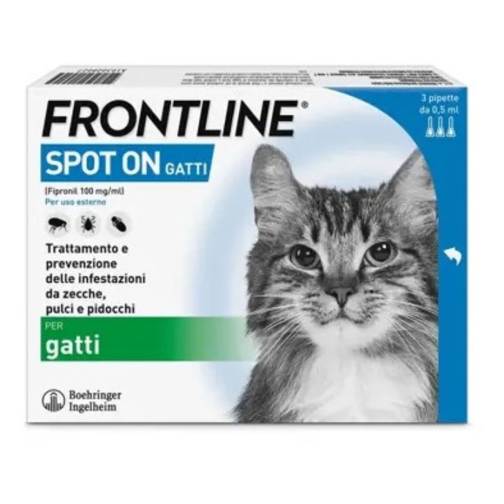 Frontline Spot On Gatti - Pipette antiparassitarie Contro Zecche, Pulci e Pidocchi - 3 pipette Frontline Spot On Gatti - Pipette antiparassitarie Contro Zecche, Pulci e Pidocchi - 3 pipette