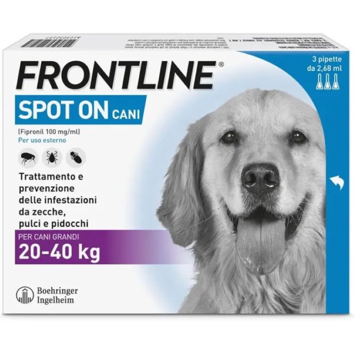 Frontline Spot On Cani da 20 a 40 kg - Pipette antiparassitarie per cani grandi Contro Pulci, Zecche E Pidocchi - 3 pipette