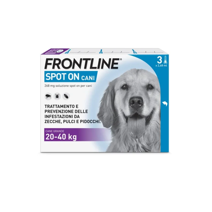 Frontline Spot On Cani da 20 a 40 kg - Pipette antiparassitarie per cani grandi Contro Pulci, Zecche E Pidocchi - 3 pipette