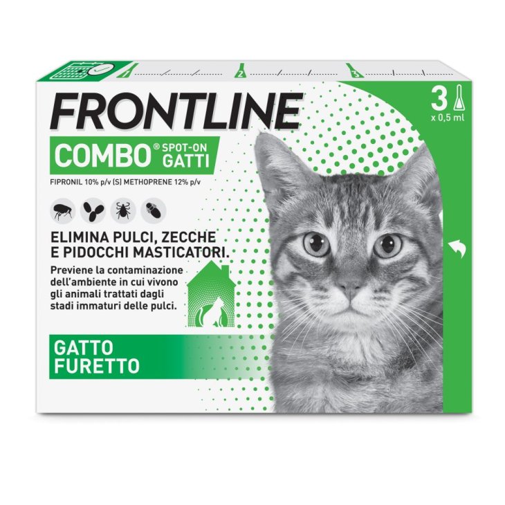 Frontline Combo Gatti - Pipette antiparassitarie - 3 Pipette monodose da 0,5 ml