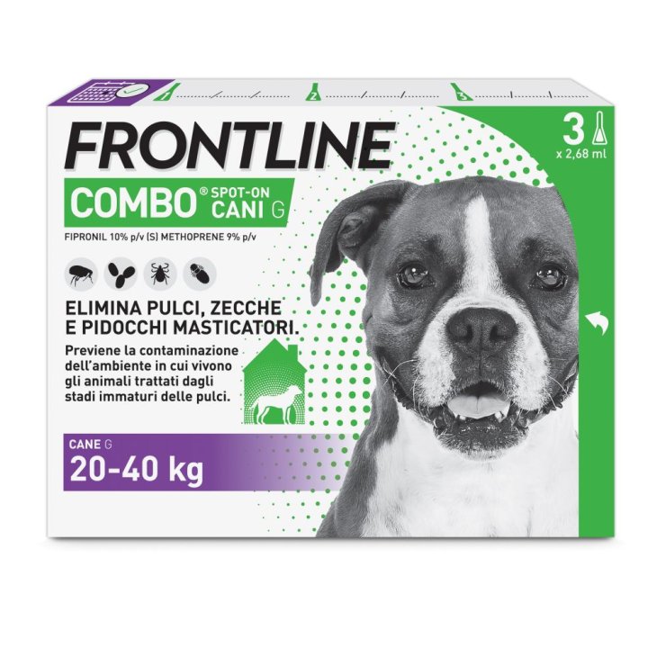 Frontline Combo Cani da 20 a 40 Kg - Pipette antiparassitarie Contro Pulci, Zecche E Pidocchi - 3 Pipette monodose