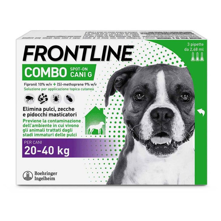 Frontline Combo Cani da 20 a 40 Kg - Pipette antiparassitarie Contro Pulci, Zecche E Pidocchi - 3 Pipette monodose Frontline Combo Cani da 20 a 40 Kg - Pipette antiparassitarie Contro Pulci, Zecche E Pidocchi - 3 Pipette monodose