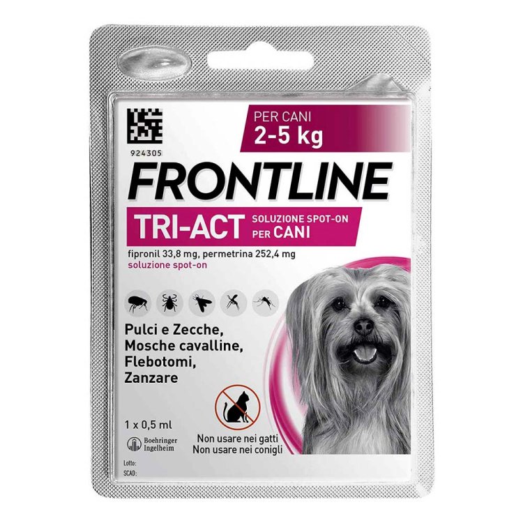 Frontline Tri-Act Cani da 2 a 5 kg - Pipette antiparassitarie Contro Parassiti Esterni E Insetti Volanti - 1 pipetta monodose
