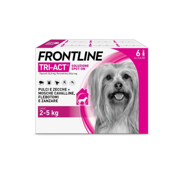 Frontline Tri-Act per Cani da 2 a 5 Kg - Pipette antiparassitarie Contro Parassiti Esterni E Insetti Volanti - 6 pipette monodose