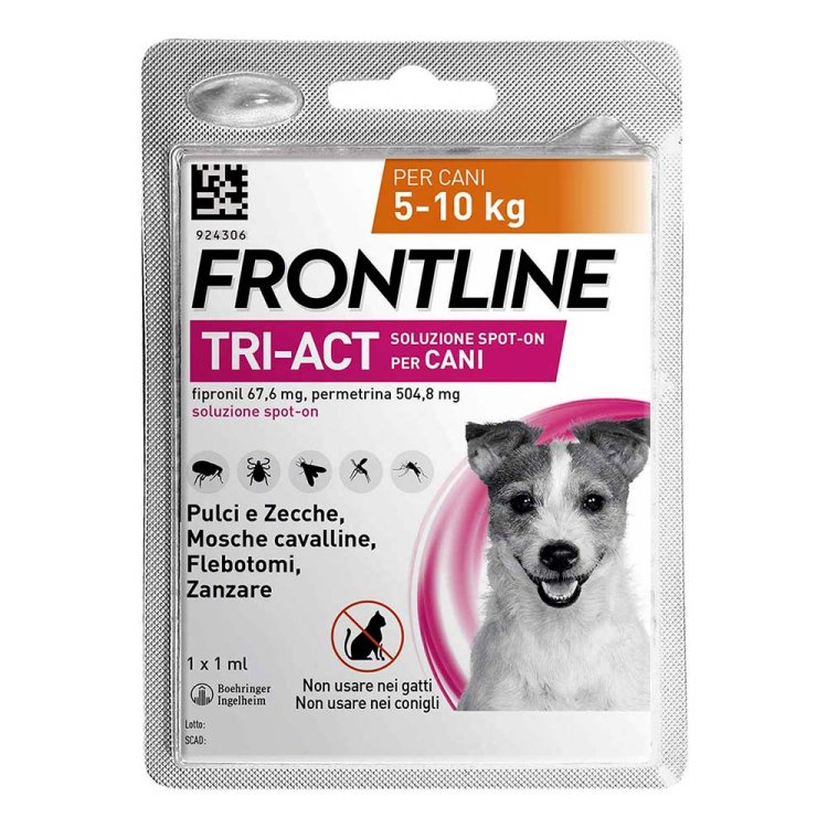 Frontline Tri-Act Cani da 5 a 10 kg - Pipette antiparassitarie Contro Parassiti Esterni E Insetti Volanti - 1 pipetta monodose