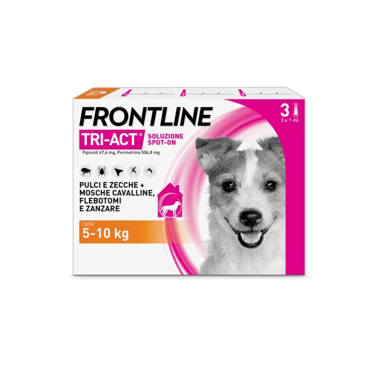 Frontline Tri-Act Cani da 5 a 10 kg - Pipette antiparassitarie Contro Parassiti Esterni E Insetti Volanti - 3 pipette monodose
