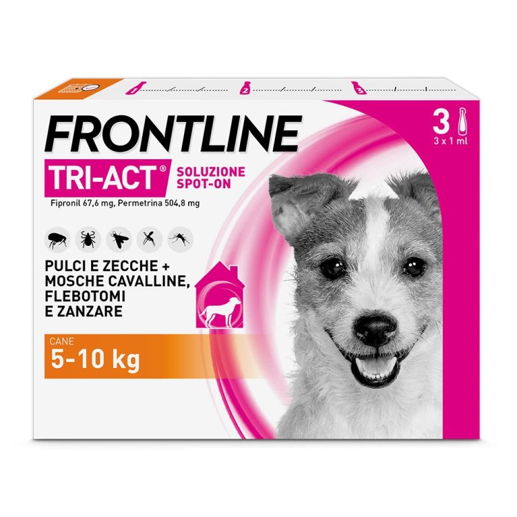 Frontline Tri-Act Cani da 5 a 10 kg - Pipette antiparassitarie Contro Parassiti Esterni E Insetti Volanti - 3 pipette monodose
