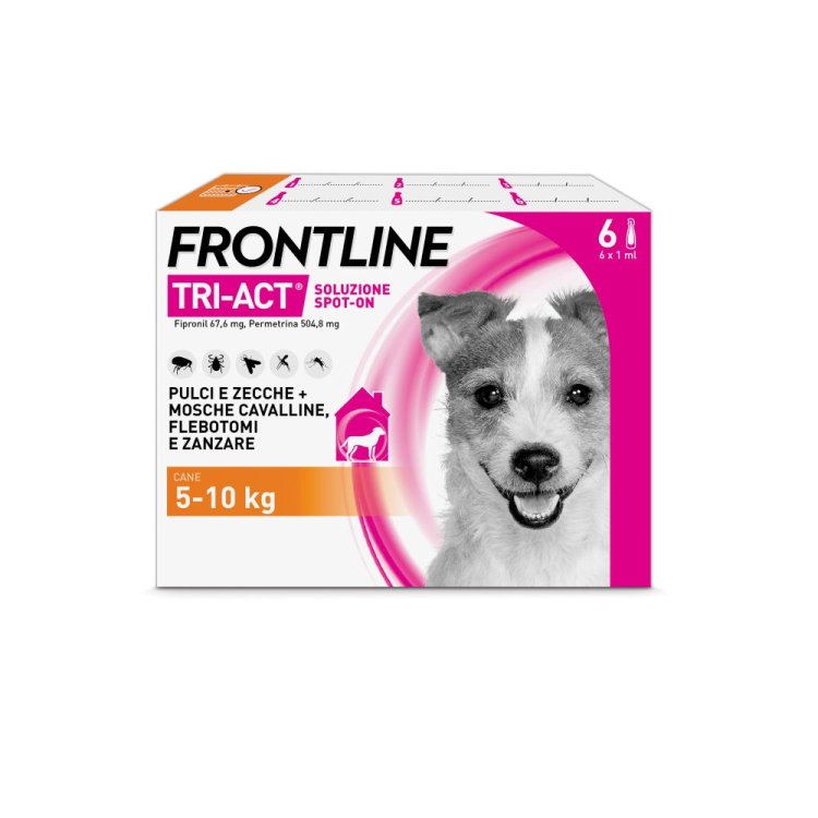 Frontline Tri-Act per Cani da 5 a 10 kg - Pipette antiparassitarie Contro Parassiti Esterni E Insetti Volanti - 6 Pipette Monodose
