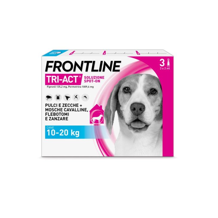 Frontline Tri-Act Cani da 10 a 20 kg - Pipette antiparassitarie Contro Parassiti Esterni E Insetti Volanti - 3 pipette monodose