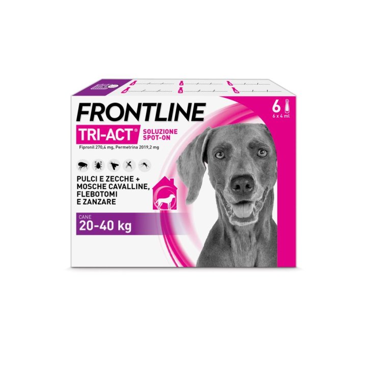 Frontline Tri-Act per Cani da 20 a 40 Kg - Pipette antiparassitarie Contro Parassiti Esterni E Insetti Volanti - 6 Pipette monodose