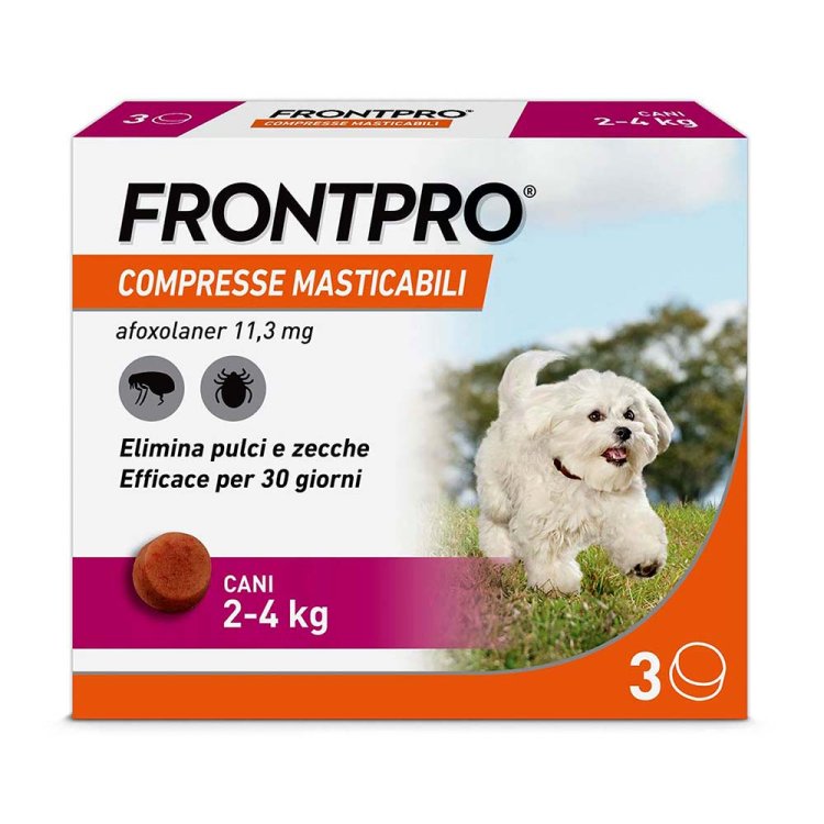 Frontpro Cani da 2 a 4 kg - Compresse masticabili antiparassitarie contro pulci e zecche - 3 compresse