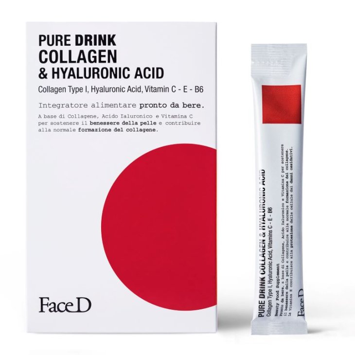 FaceD Pure Drink Collagen & Hyaluronic Acid - Integratore per il benessere della pelle - 30 stick pronti da bere
