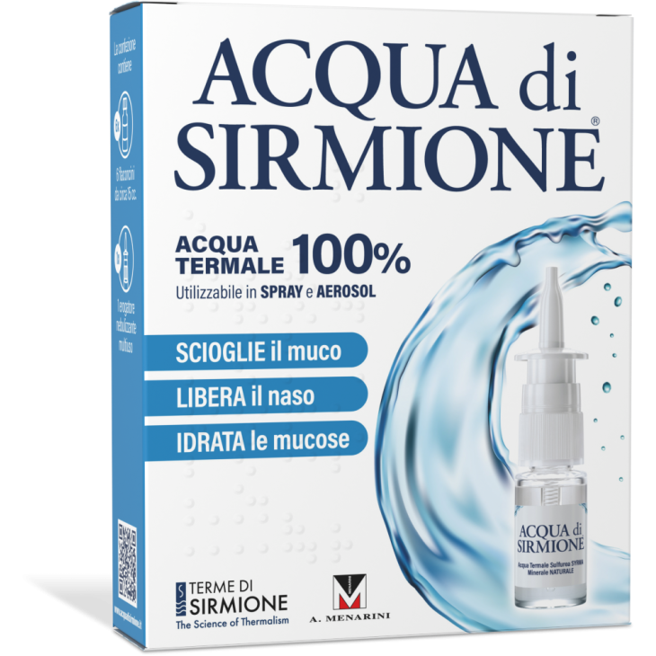 Acqua di Sirmione - Acqua termale sulfurea per il naso chiuso di adulti e bambini - 6 flaconcini da 15 ml con nebulizzatore