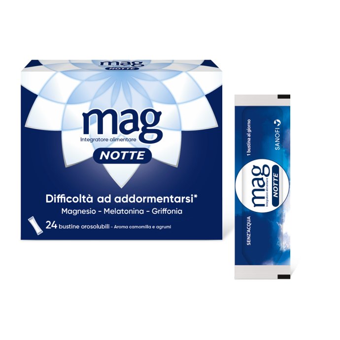 Mag Notte - Integratore per favorire il sonno ed il relax notturno - 24 bustine orosolubili Mag Notte - Integratore per favorire il sonno ed il relax notturno - 24 bustine orosolubili