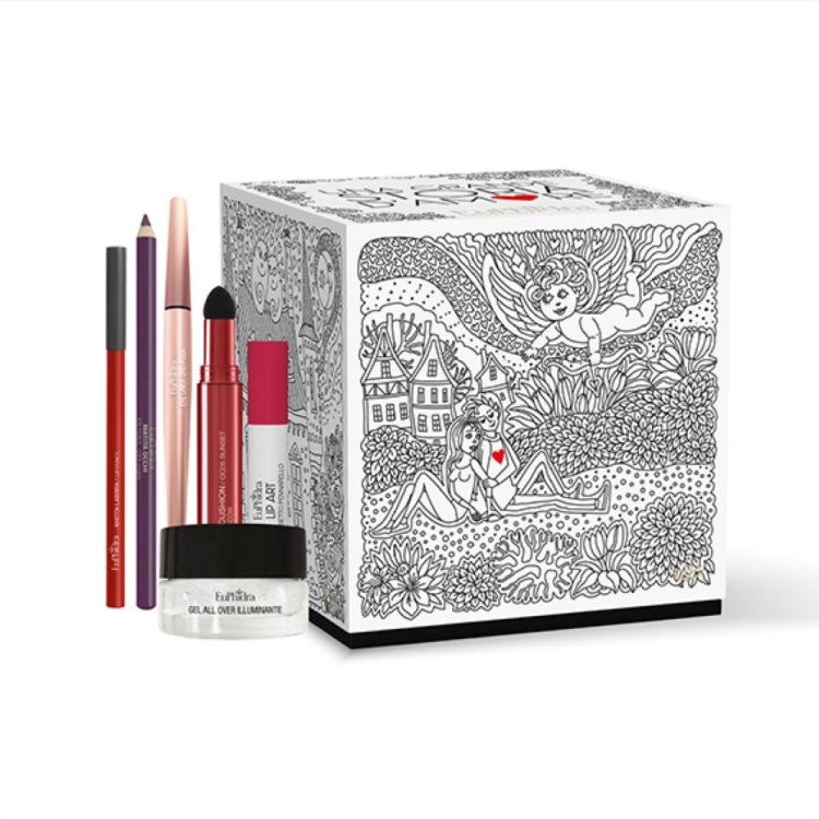 Euphidra Cofanetto di Natale Una Grande Storia D'Amore - Lip Art Rossetto + Matita occhi L0O9 prugna + Ombretto cushion + Matita labbra + Illuminante All Over + Eyeliner 