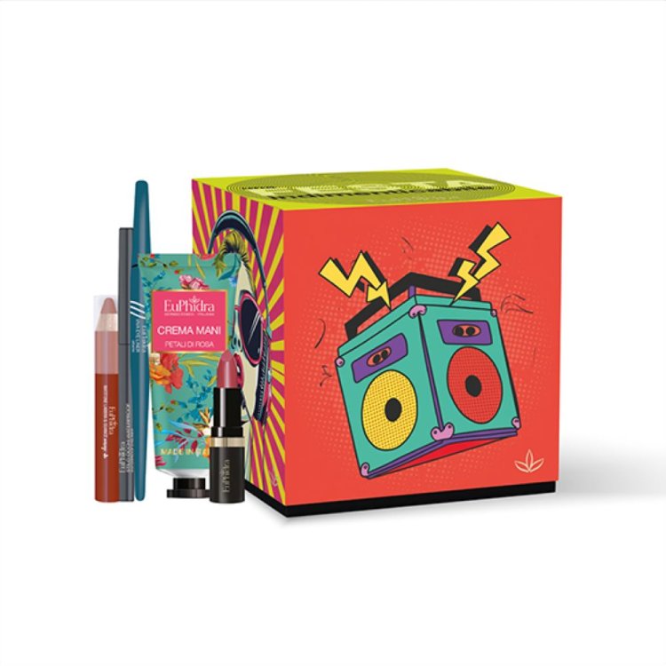 Euphidra Cofanetto di Natale Una Festa Indimenticabile - Viva eye liner + Crema mani + Rossetto mat + Matitone labbra formato travel + Matita occhi waterproof 