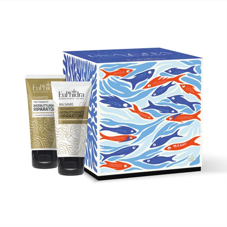 Euphidra Cofanetto di Natale Una Gita Al Mare - Shampoo ristrutturante riparatore 100 ml + Balsamo ristrutturante riparatore 100 ml