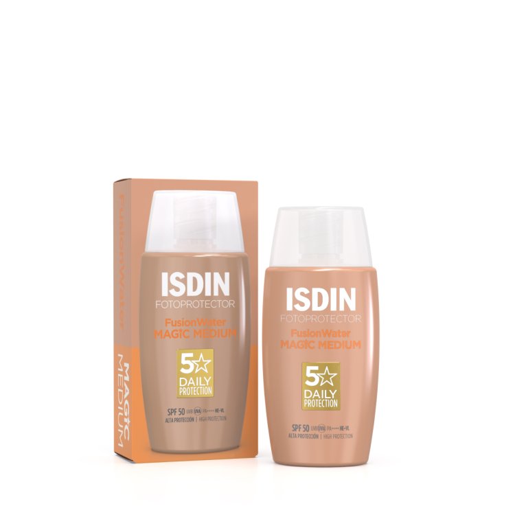 Isdin Fotoprotector Fusion Water Magic Medium SPF50 - Protezione solare viso colorata ultra leggera - 50 ml