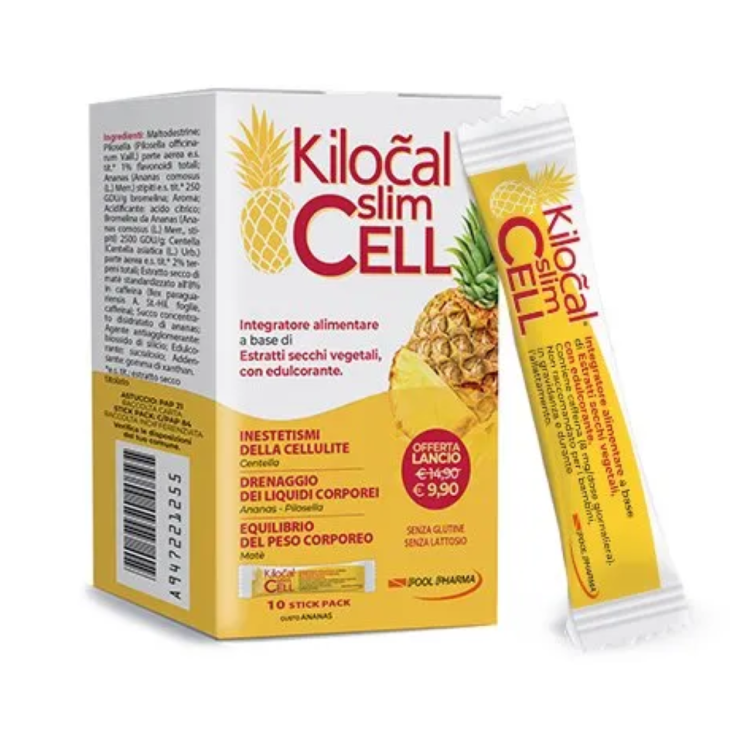 Kilocal Slim Cell - Integratore alimentare drenante anti-cellulite - Gusto ananas - 10 stick pack orosolubili