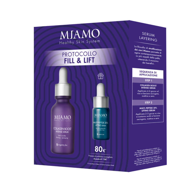 Miamo Protocollo Fill & Lift - Collagen Boost Intense Serum 30 ml + Multi-Peptide 20% Lifting Serum 10 ml - Kit edizione limitata 2025