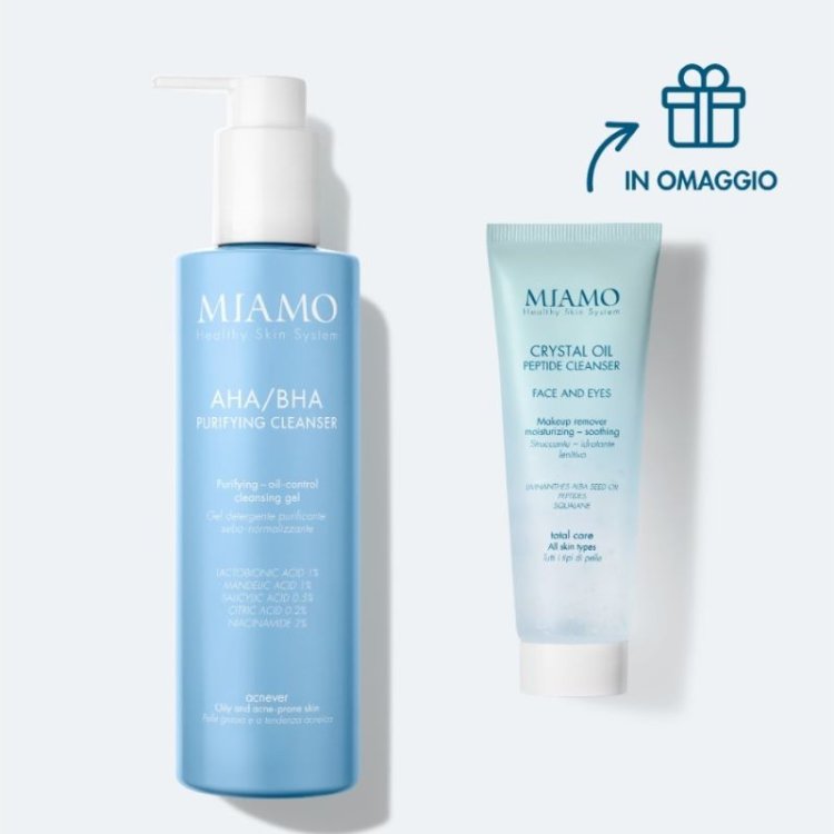 Miamo Doppia Detersione Protocollo Anti-Imperfezioni - AHA/BHA Purifyng Cleanser 250 ml + Crystal oil peptide cleanser 50 ml