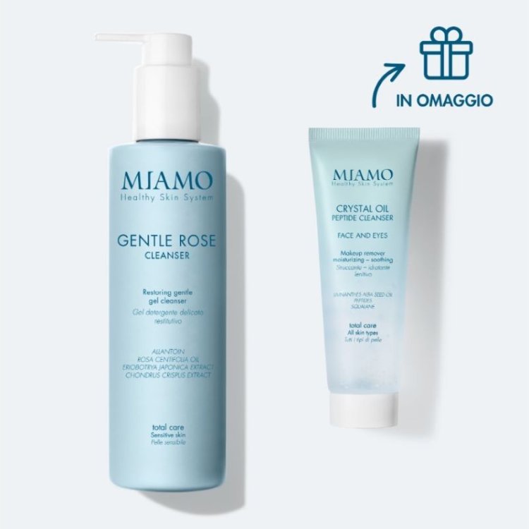 Miamo Doppia Detersione Protocollo Lenitivo - Gentle rose cleanser 250 ml + Crystal oil peptide cleanser 50 ml