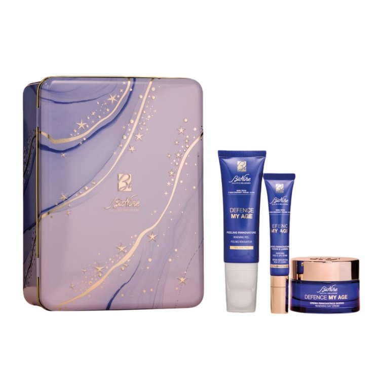 Bionike Cofanetto di Natale 2025 Defence My Age - Peeling rinnovatore 50 ml + Crema rinnovatrice giorno 50 ml + Siero occhi e labbra 15 ml