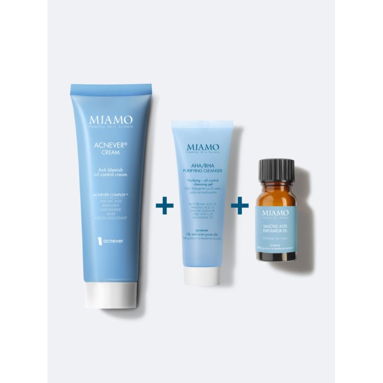 Miamo Cofanetto 2025 Protocollo Pelle a Tendenza Acneica - AHA\BHA purifying cleanser 50 ml + Salicylic acid exfoliator 2% 10 ml + Acnever cream 50 ml Miamo Cofanetto 2025 Protocollo Pelle a Tendenza Acneica - AHA\BHA purifying cleanser 50 ml + Salicylic acid exfoliator 2% 10 ml + Acnever cream 50 ml