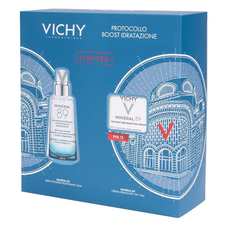 Vichy Cofanetto di Natale 2025 Mineral 89 - Booster viso rimpolpante 50 ml + Crema viso giorno idratante 15 ml