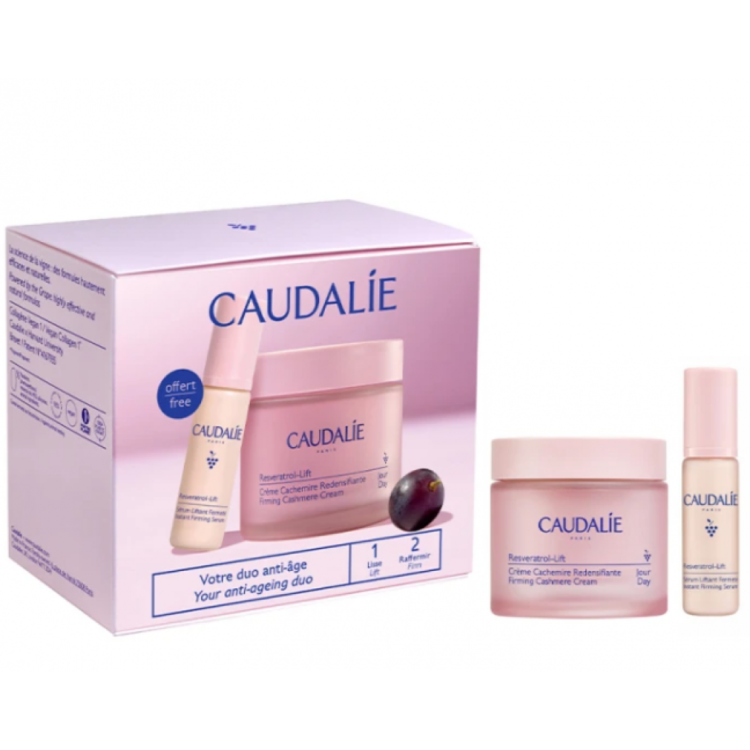 Caudalie Resveratrol-Lift Cofanetto 2025 - Siero liftante 10 ml + Crema Cashmere ridensificante 50 ml