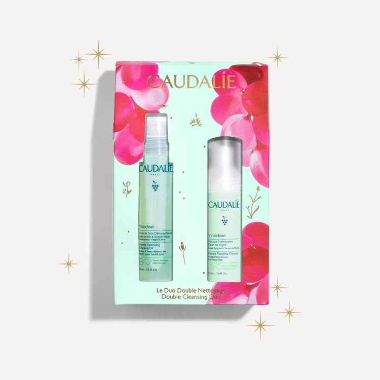 Caudalie Cofanetto di Natale 2025 Vinoclean Doppia Detersione - Olio struccante 75 ml + Schiuma detergente 50 ml 