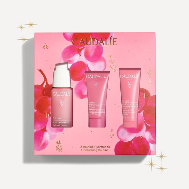 Caudalie Cofanetto di Natale 2025 Vinohydra Routine Idratazione - Siero viso 30 ml + Maschera crema 15 ml + Gel detergente 30 ml