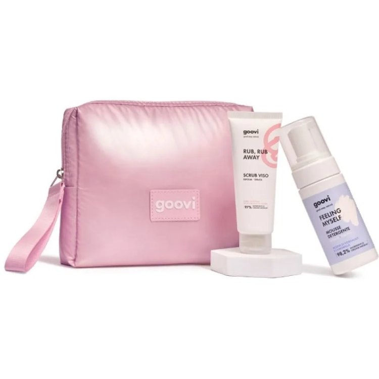 Goovi Cofanetto di Natale 2025 Detersione - Scrub viso 75 ml + Mousse viso detergente 100 ml + Pochette 
