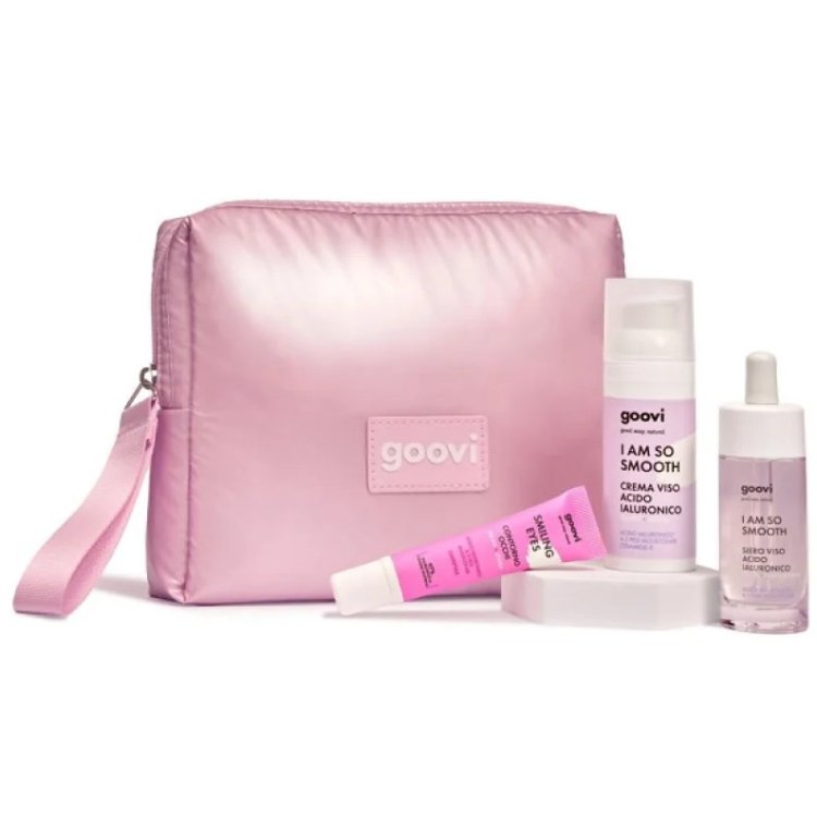 Goovi Cofanetto di Natale 2025 Idratante - Siero viso 30 ml + Crema viso 50 ml + Contorno occhi 15 ml + Pochette