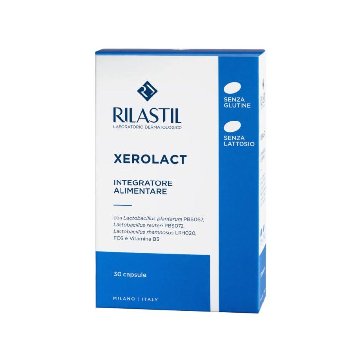 Rilastil Xerolact - Integratore alimentare di probiotici, prebiotici e vitamina B3 - 30 capsule