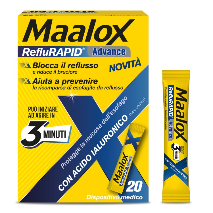 Maalox Reflurapid Advance - Rapido sollievo da reflusso e bruciore di stomaco - 20 buste Maalox Reflurapid Advance - Rapido sollievo da reflusso e bruciore di stomaco - 20 buste