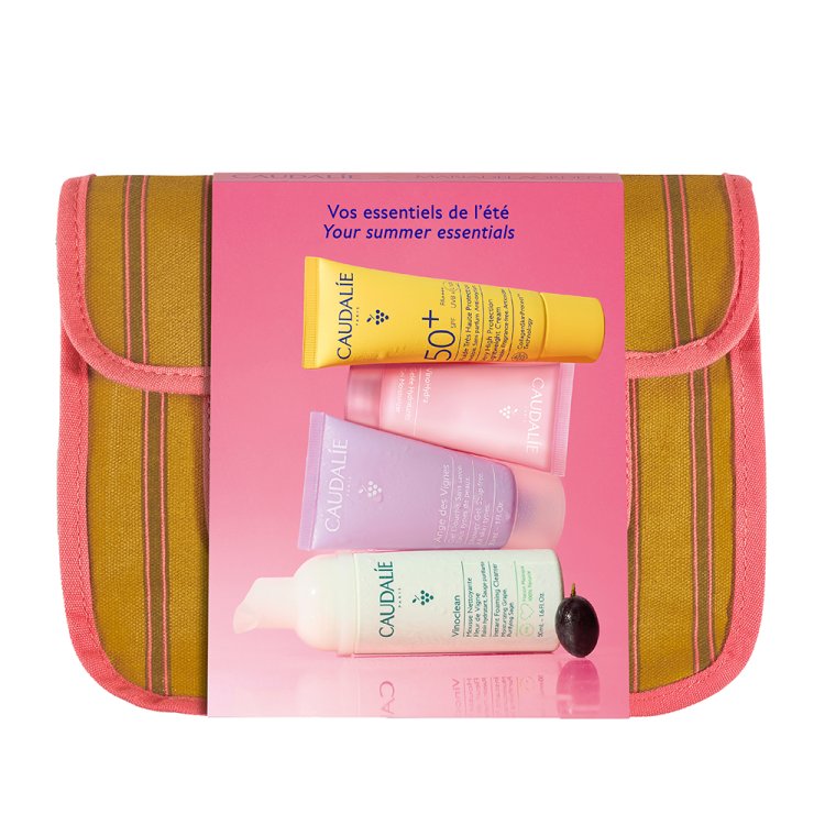 Caudalie Trousse Estate 2026 - Vinoclean schiuma 50 ml + Vinohydra gel idratante 15 ml + Vinosun fluido SPF50+ 20 ml + Gel doccia Anges des Vignes 30 ml